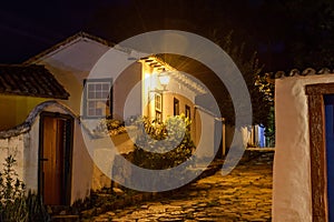 Streets of the old and historic city of Tiradentes at night