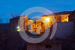 Streets at old spanish town in evening. Utrillas