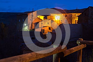 Streets at old spanish town in night. Utrillas