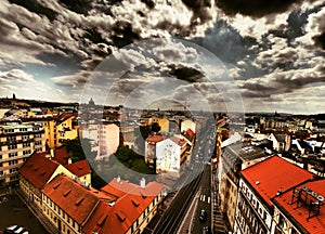 The streets of the old town of Prague, a view from the JindriÅ¡skÃ¡ tower in the Czech Republic
