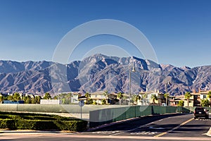 Streets of Ontario city in California with beautiful mountains in the background