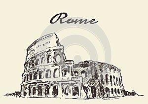 Streets Rome Colosseum vector drawn sketch