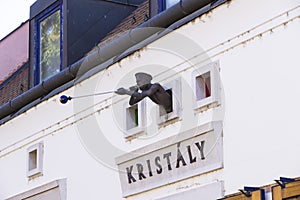 The streets of the tourist town of Szentendre with shops and restaurants.