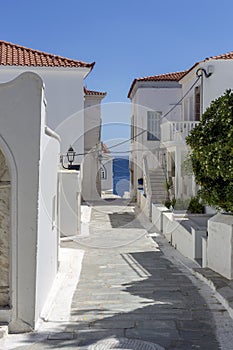 The streets of the town of Chora Cyclades, Andros Island, Greece