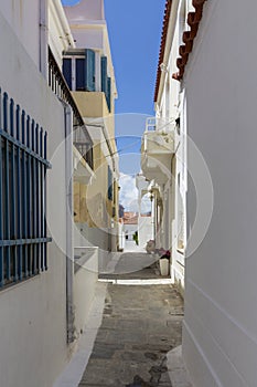 The streets of the town of Chora Cyclades, Andros Island, Greece