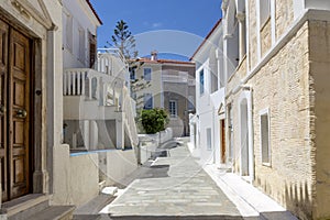 The streets of the town of Chora Cyclades, Andros Island, Greece