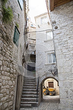 Streets in Trogir, port and historical city on the Adriatic sea coast in the Split-Dalmatia region, Croatia