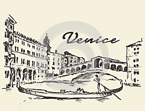 Streets Venice Italy gondola illustration drawn