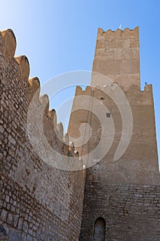 Streets and walls and fortress of the Medina of Sousse in Tunisia