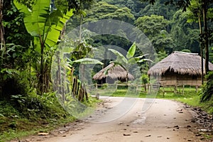 streetside drop-off point near a jungle hut photo
