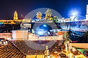 Night streetview of Trinidad Cuba, sunny day, beautiful buildings photo