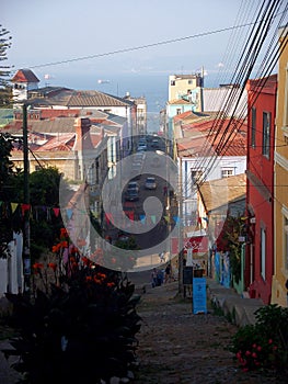 Streetview valparaiso chile colorful wall paintings photo