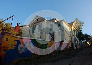 Streetview valparaiso chile colorful wall paintings
