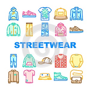 streetwear cloth urban style icons set vector