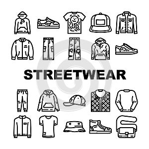 streetwear cloth urban style icons set vector