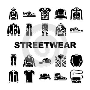 streetwear cloth urban style icons set vector