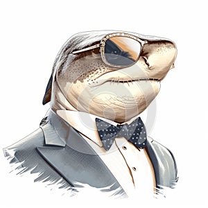 Streetwise Shark: A Stylish And Saturated Portrait Of A Shark In A Suit photo