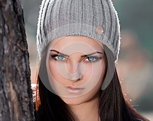 Strelnikova_Svetlana. Woman face gray hat, blue contact lenses!