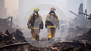 Strength Amidst the Flames: American Firefighters\' Resolute Gaze
