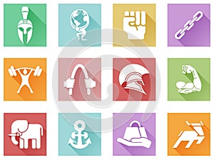 Strength icons flat shadow style