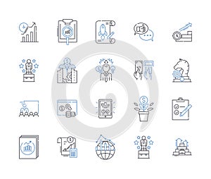 Strength line icons collection. Power, Courage, Endurance, Tenacity, Resilience, Fortitude, Backb vector and linear