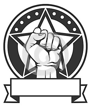 Strength symbol. Powerful human fist raising emblem