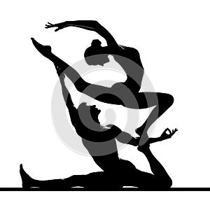 Strength and Trust in Partner Yoga Silhouette