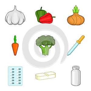 Strengthen health icons set, cartoon style