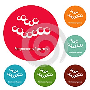 Streptococcus pyogenes icons circle set vector