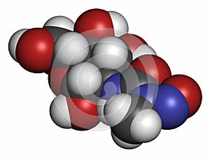 Streptozotocin cancer drug molecule. Used in treatment of metastatic cancer of the pancreatic islet cells. Atoms are represented