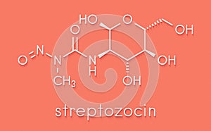 Streptozotocin cancer drug molecule. Used in treatment of metastatic cancer of the pancreatic islet cells. Skeletal formula. photo