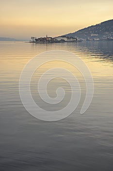 Stresa, Italy. Lake - lago - Maggiore. Borromeo islands at dusk