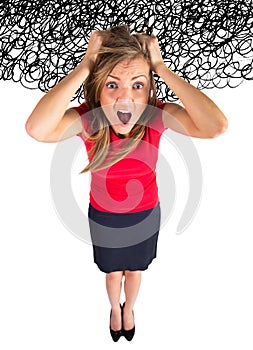 Stress. Business woman frustrated and stressed pulling her hair.