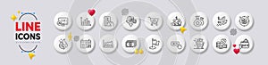 Stress, Calendar graph and Internet shopping line icons. For web app, printing. White buttons 3d icons. Vector