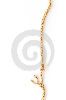 Stress concept with breaking rope on white background top view mockup