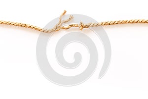 Stress concept with breaking rope on white background top view mockup