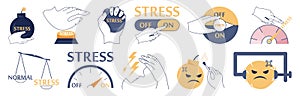 Stress concept set. Depression and fear, emotional frustration. Mental disorder