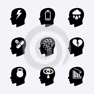 Stress and depression vector icon set