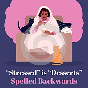 Stress is desserts spelled backwards social media post mockup