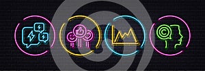 Stress, Diagram and Like minimal line icons. For web application, printing. Neon laser 3d lights. Vector