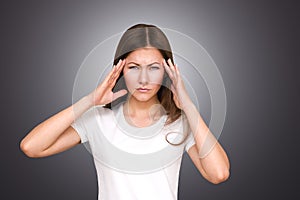 Stress and Headache. Young Woman having Migraine Pain