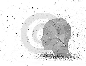 Stress in life abstract 3D illustration with shattered face silhouette.