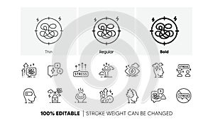 Stress line icons. Mental health, depression and confusion thoughts outline icons. Line icons. Vector