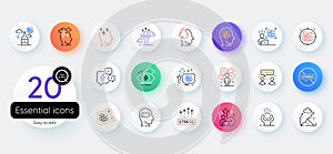 Stress line icons. Mental health, depression and confusion thoughts outline icons. Vector