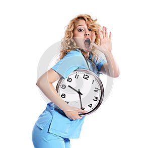 Stress - nurse woman running late