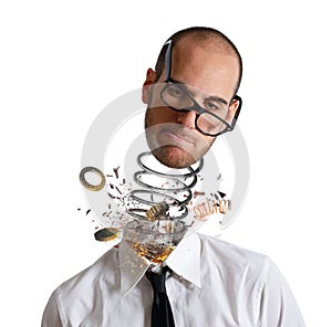 Stress and overwork concept. Explosion of a head of a businessman