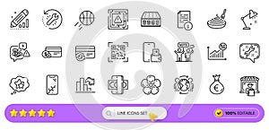 Stress, Qr code and Decreasing graph line icons for web app. Pictogram icon. Line icons. Vector
