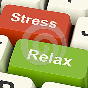 Stress Relax Computer Keys Showing Pressure Of Work Or Relaxation Online photo