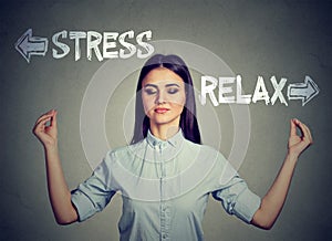 Stress or relax. Young woman meditating