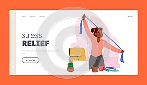 Stress Relief Landing Page Template. Female Exercising in Office, Woman Need For Physical Activity During Work Hours